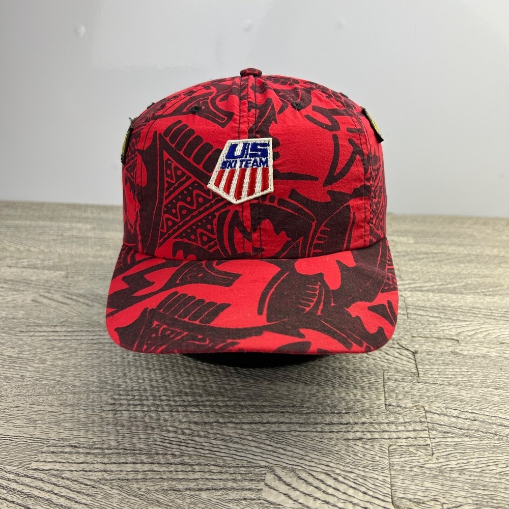 Vintage Bula US Ski Team Hat Cap Snap Back Adjustable Red Geometric Print Adult